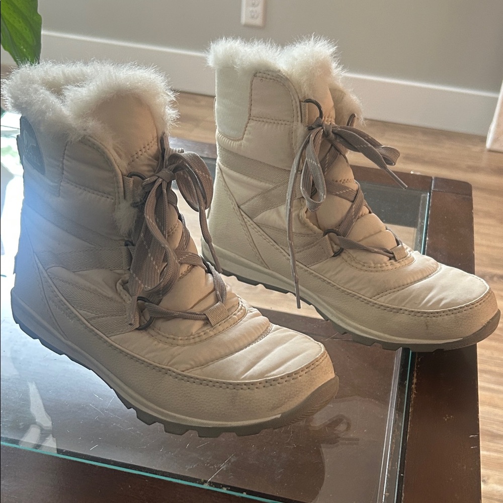 Sorel Cream Winter Boots with Faux Fur